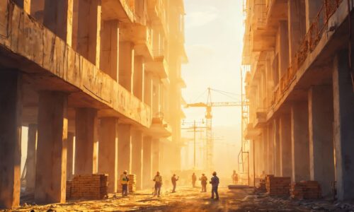 Old housing society building in Pune being redeveloped into a modern residential tower with improved infrastructure.